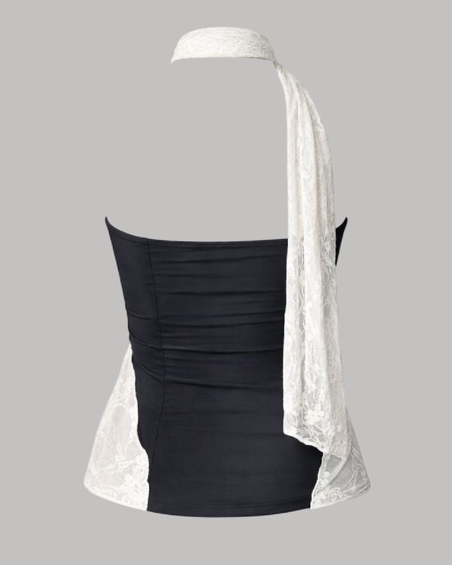 Top tubo encaje blanco + corbata blanca