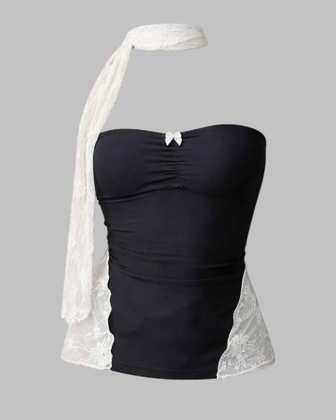 Top tubo encaje blanco + corbata blanca