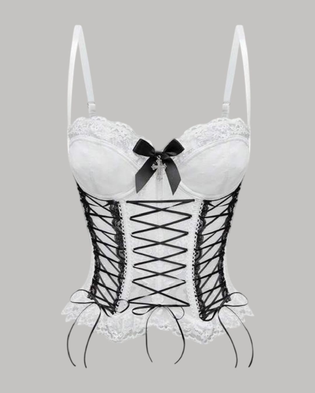 Corsé blanco con listón negro