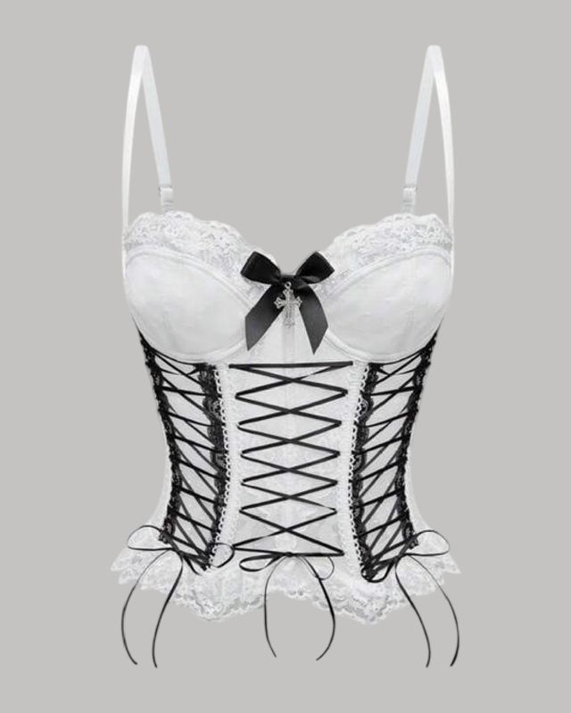 Corsé blanco con listón negro