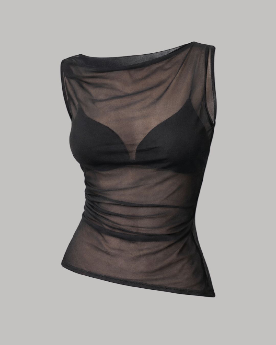 Top cuello barco transparente