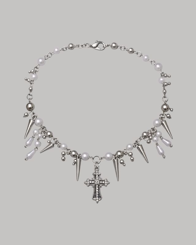 Collar “Pearls • Spikes • Cross”