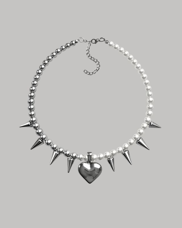 Collar “Two-Tone Pearl Heart Spikes”