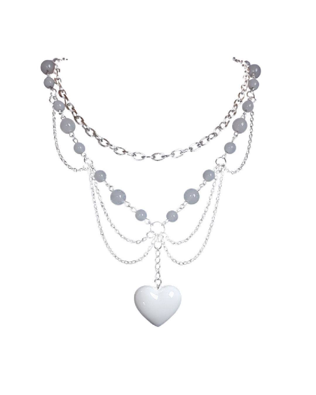 Collar largo “White Pearl Heart Long”