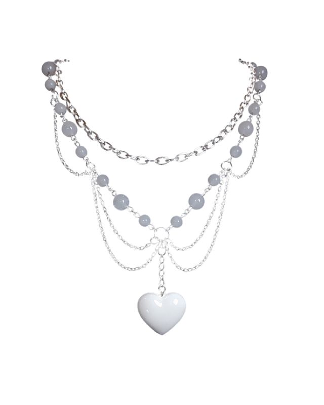 Collar largo “White Pearl Heart Long”