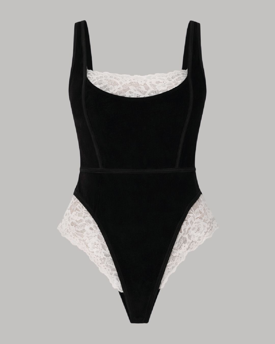 Body terciopelo + encaje blanco