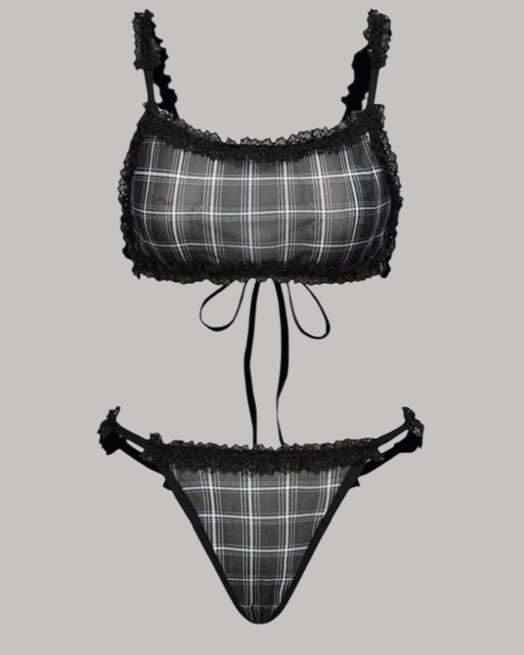 Set de lencería mesh con cuadros