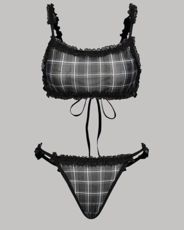 Set de lencería mesh con cuadros