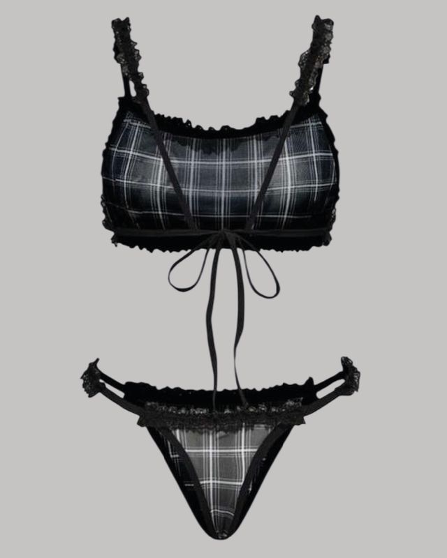 Set de lencería mesh con cuadros