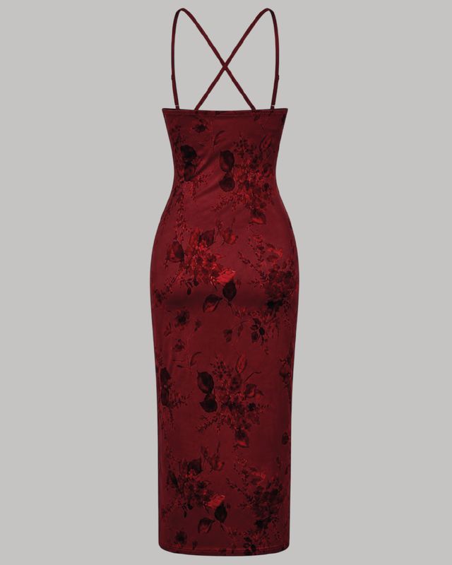 Vestido largo floral con cruce trasero