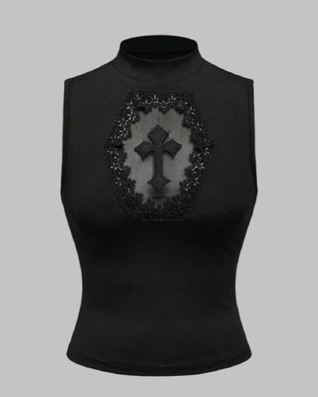 Blusa con cuello y diseño de cruz