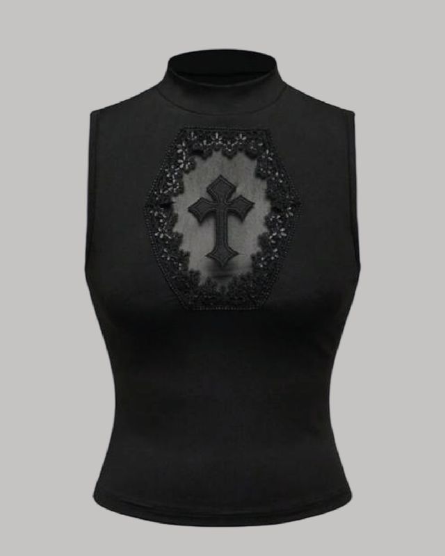 Blusa con cuello y diseño de cruz