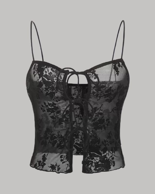 Top mesh con encaje floral
