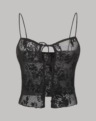 Top mesh con encaje floral