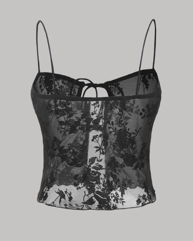 Top mesh con encaje floral