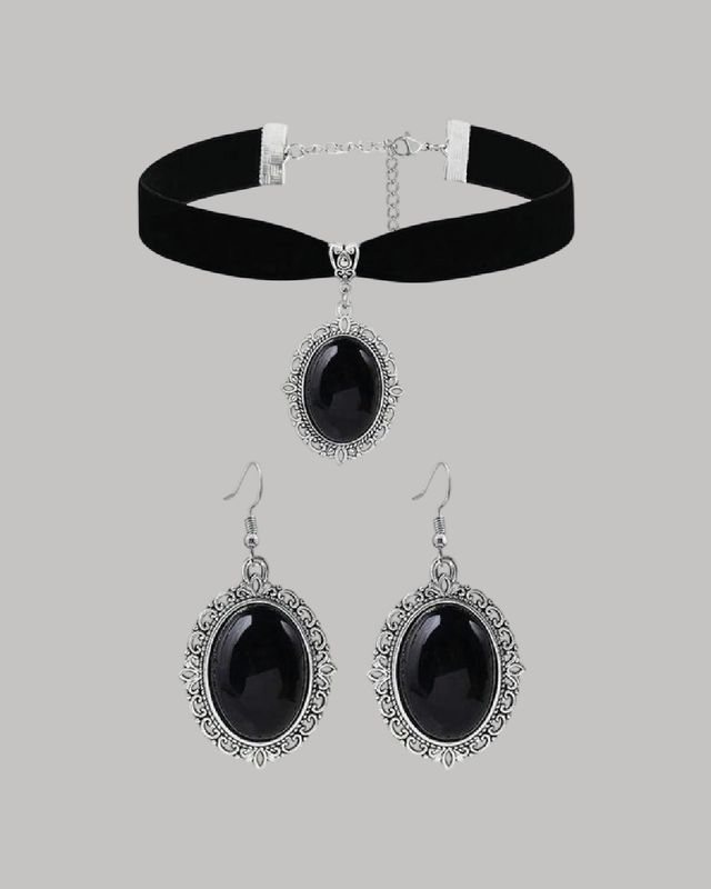 Set de choker con aretes de perla negra