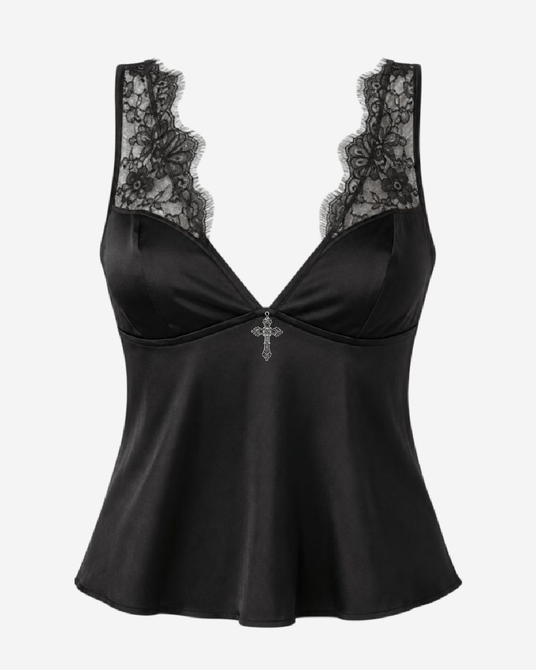 ​Blusa satinada con encaje y dije de cruz