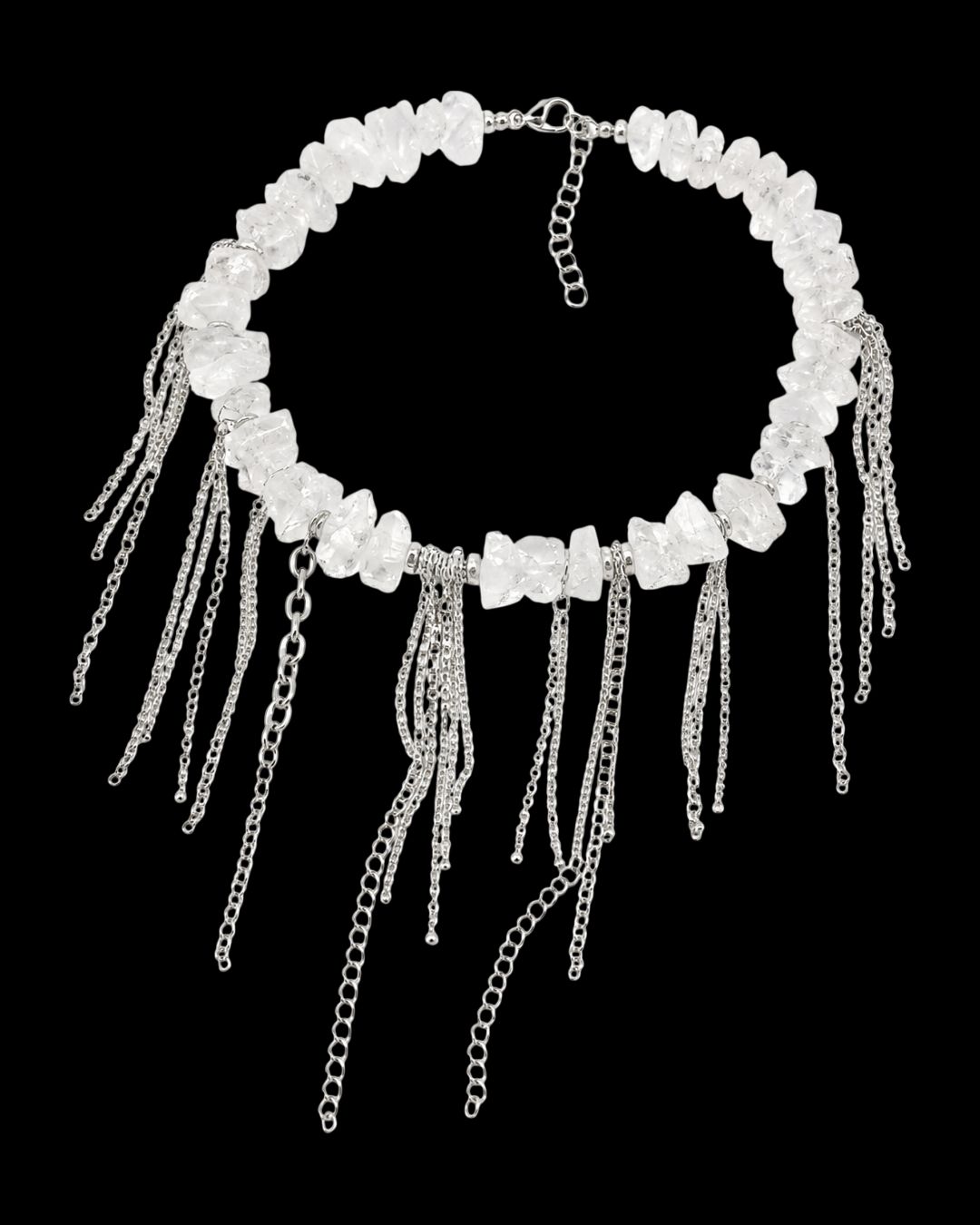 ​Collar de cuarzo blanco con cadenas