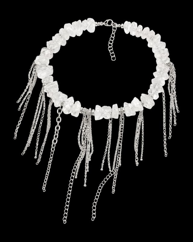 ​Collar de cuarzo blanco con cadenas