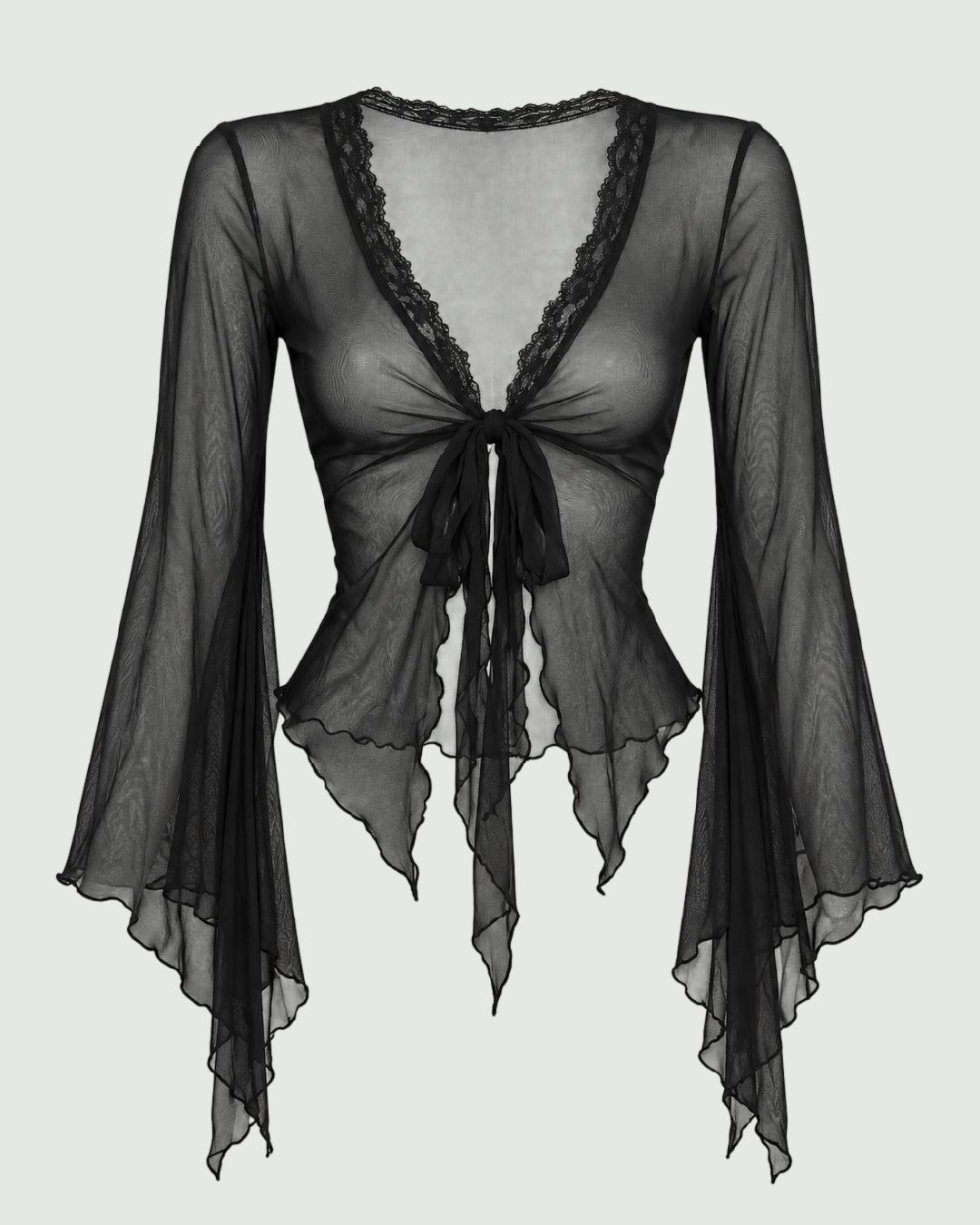 Blusa manga larga mesh con manga campana