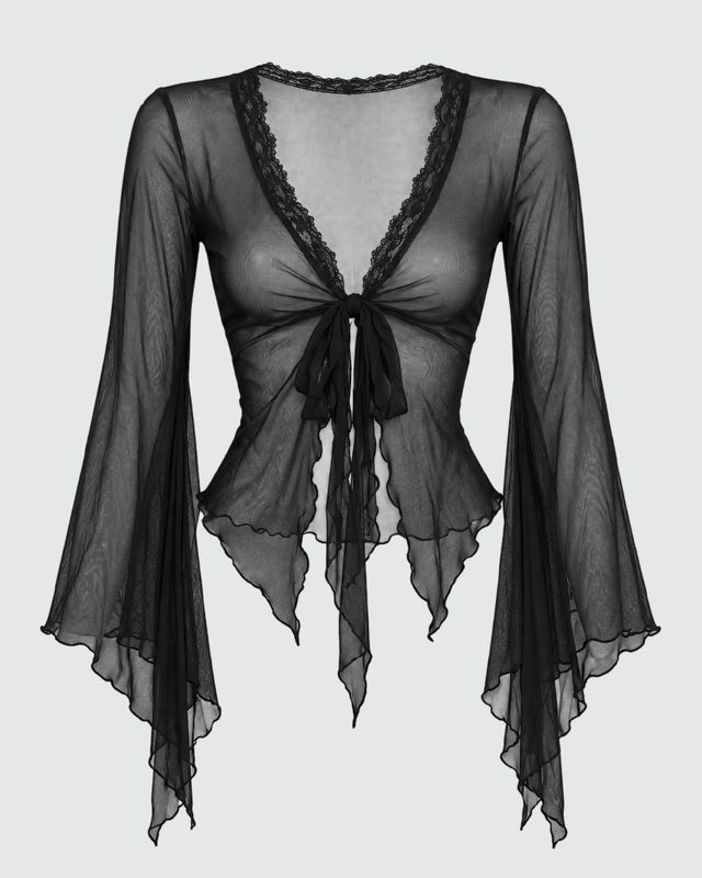 Blusa manga larga mesh con manga campana