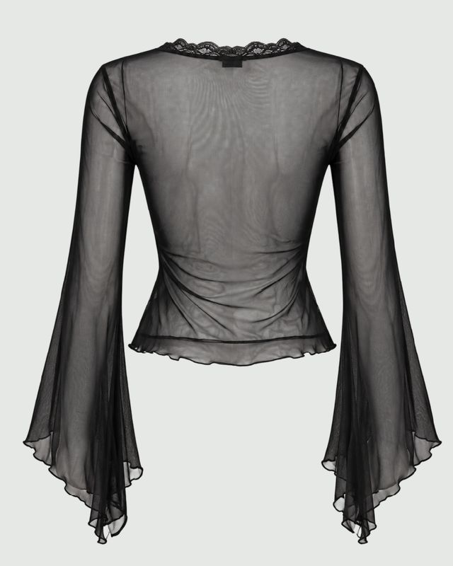 Blusa manga larga mesh con manga campana
