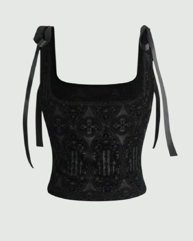 Top con estampado y listones en los hombros