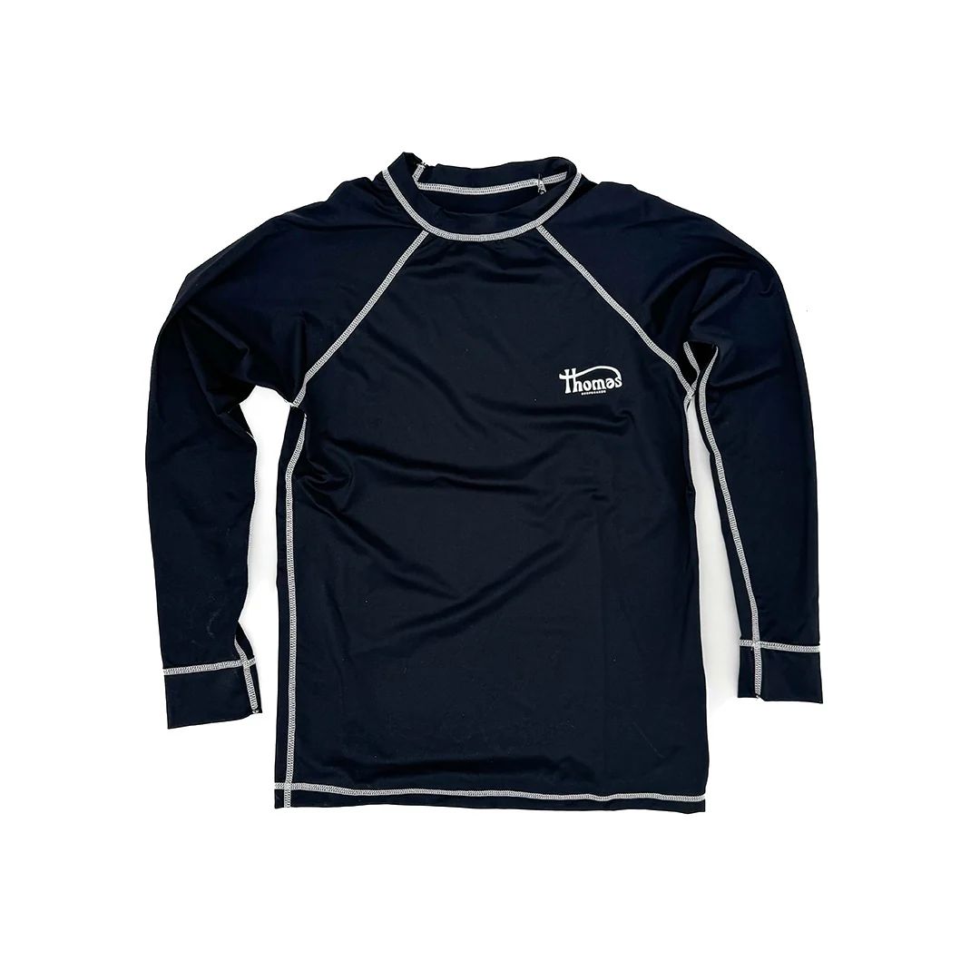 Thomas Mens Long Sleeve Rashie Black with White Stitching