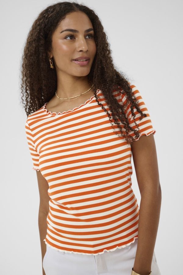 CR Ribba Stripe T-Shirt, Colour: White/Orange, Size: XS