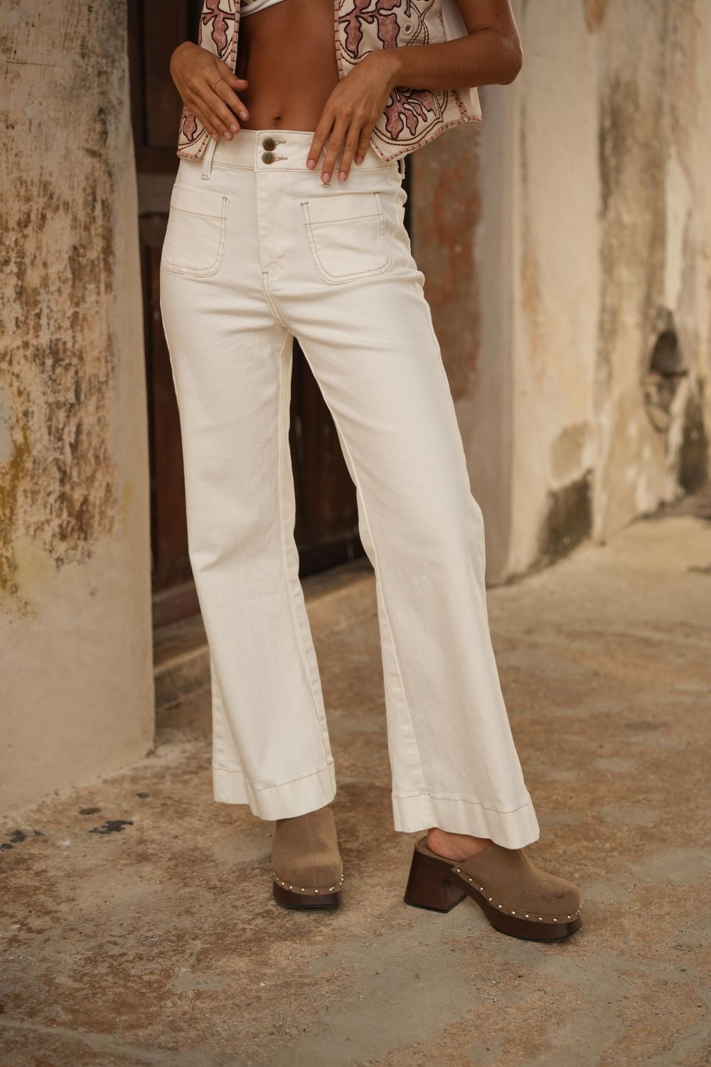 PETITE Flare Jeans Elenette - White/Beige Detail