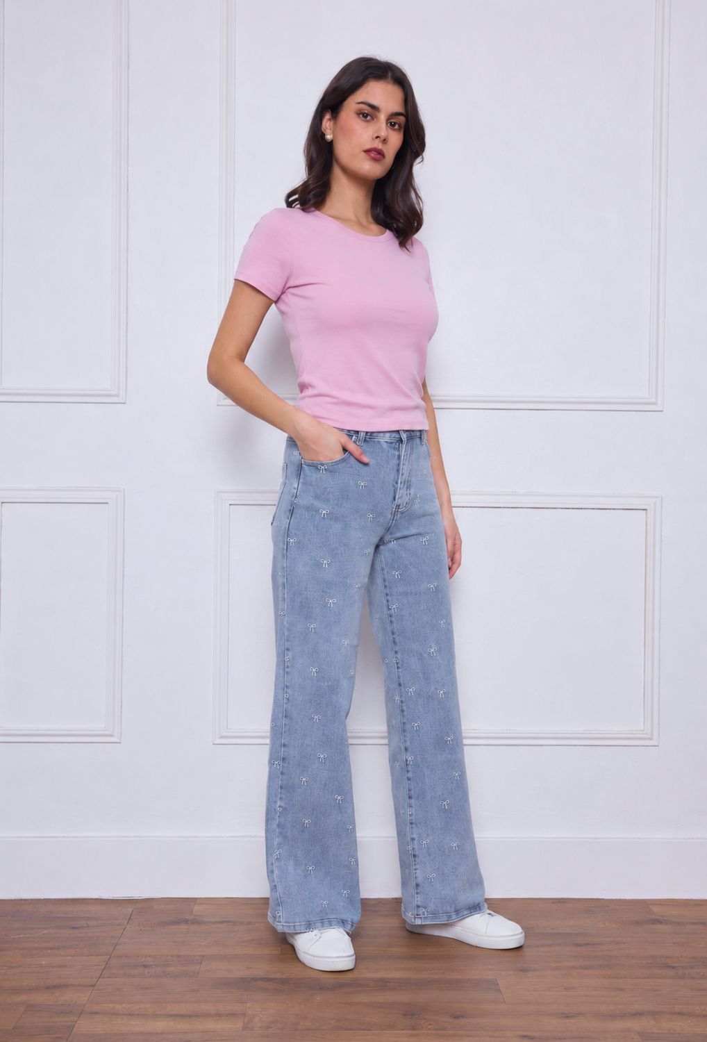 Wide Leg Bow Jeans