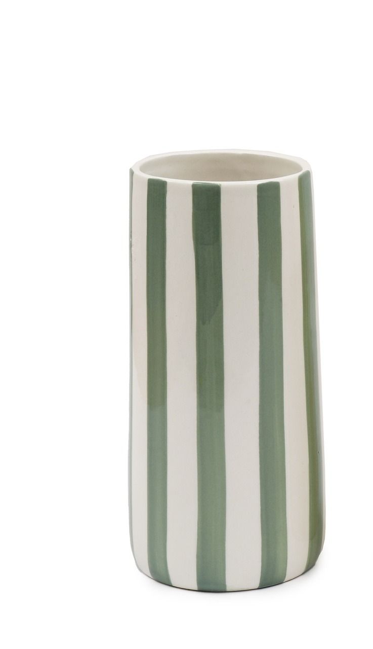 Soleil Stripe Vase, Colour: Green, Size: 11x21cm