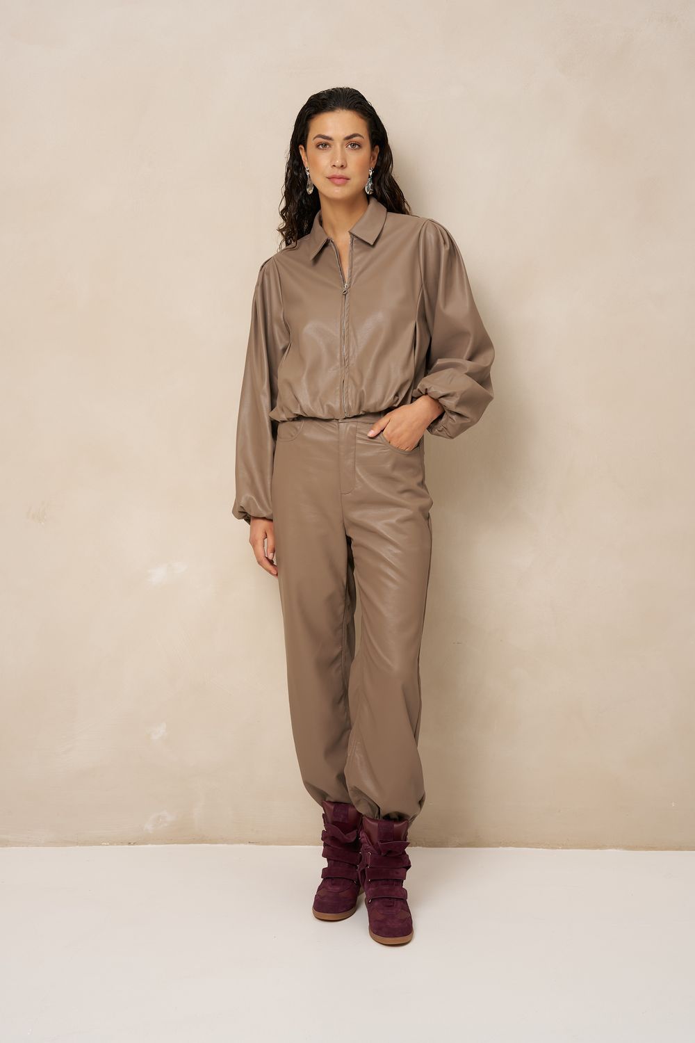 LM PU Balloon Pants Janne - Taupe