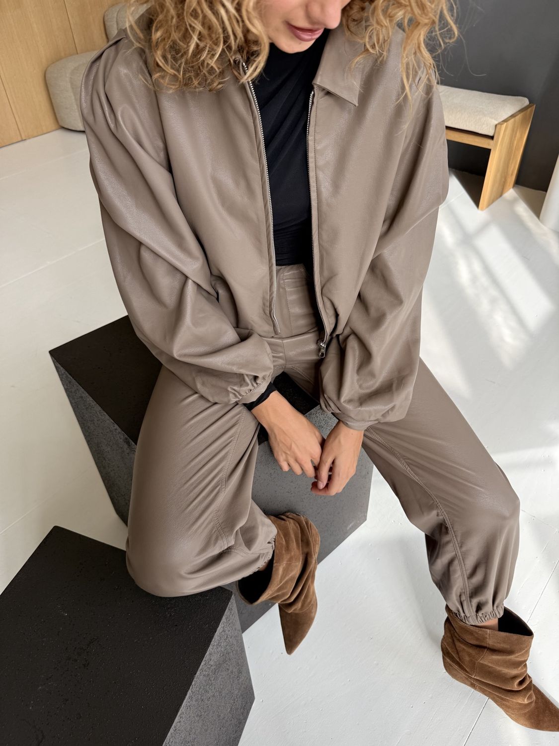 LM PU Balloon Pants Janne - Taupe