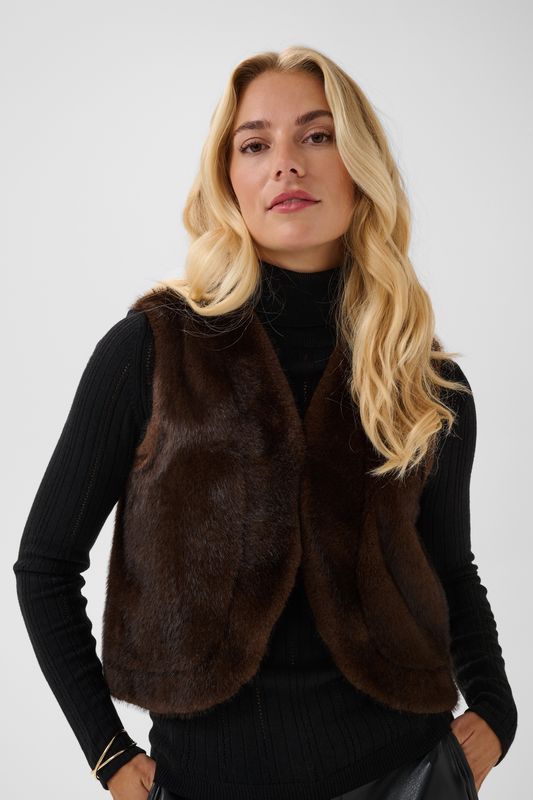 CR Faux Fur Gilet Jumi - Brown