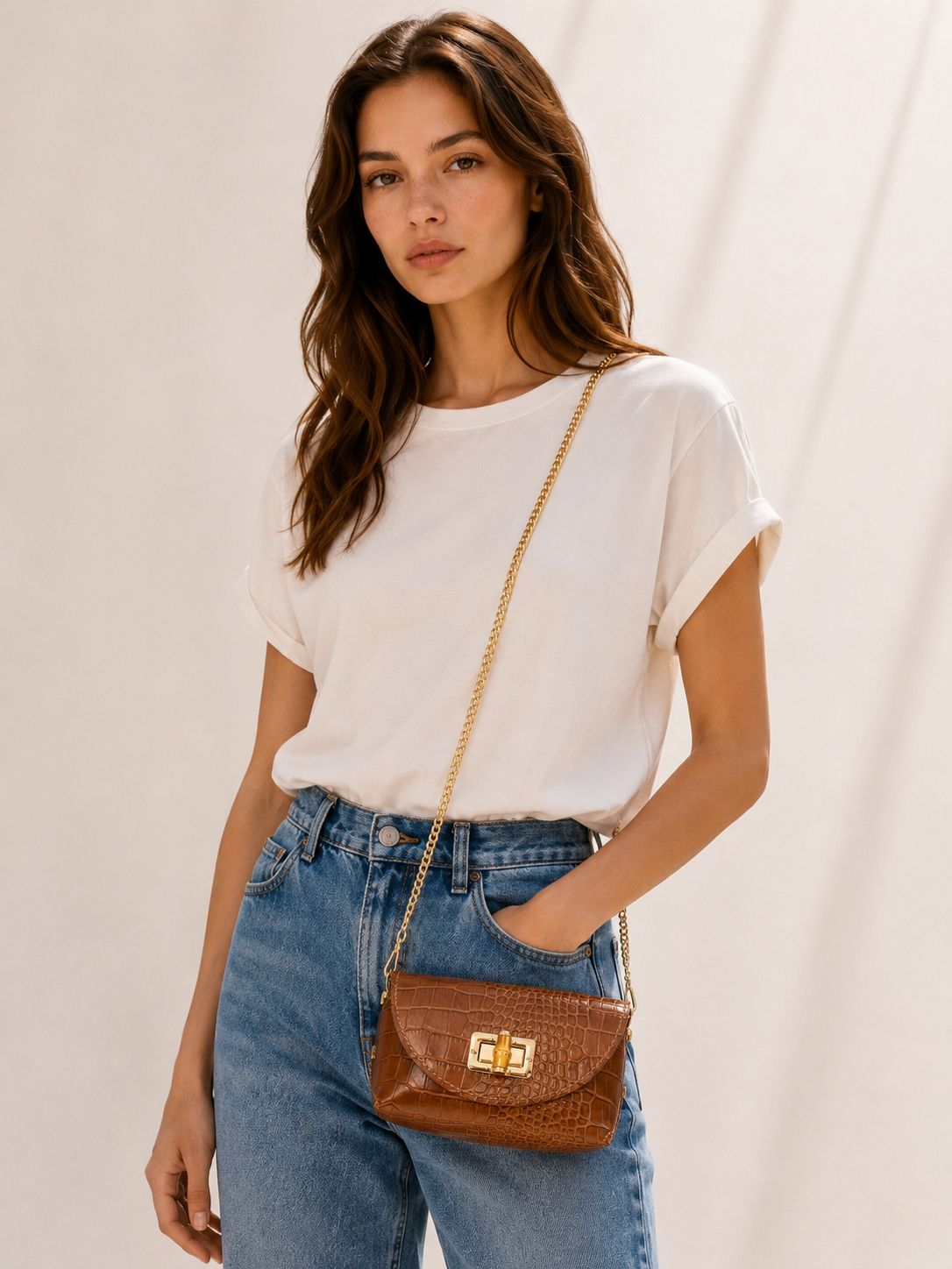 Pauline Bag - Croco Brown