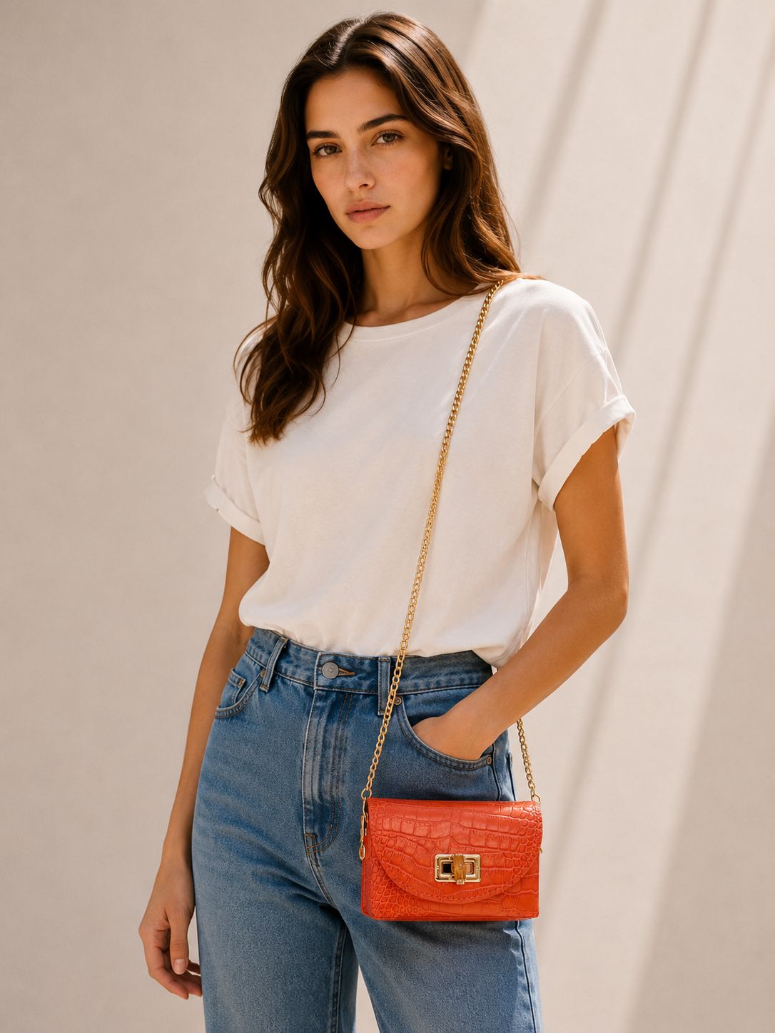Pauline Bag - Croco Orange