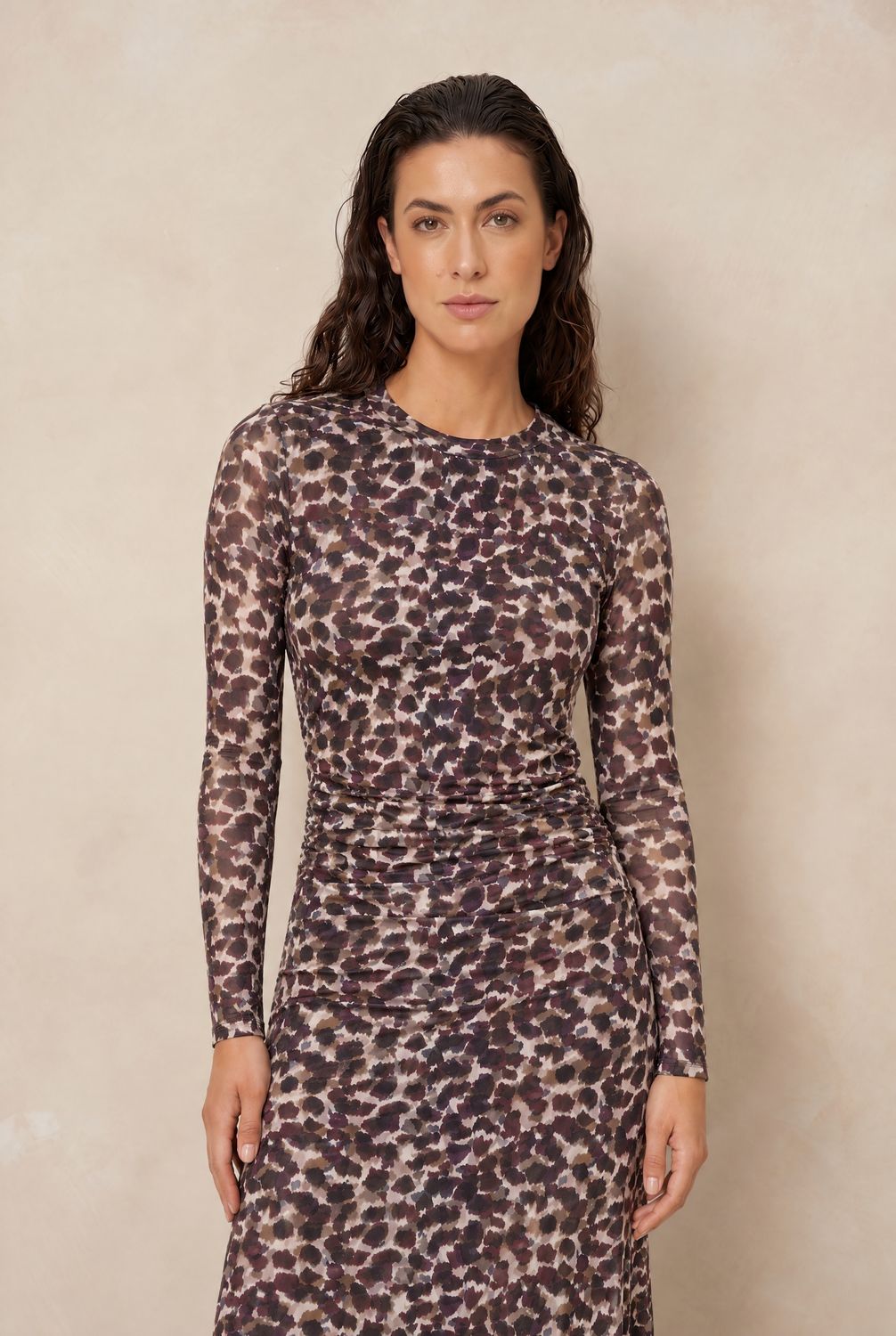LM Long Dress Isani - Mesh Taupe/Bordeaux