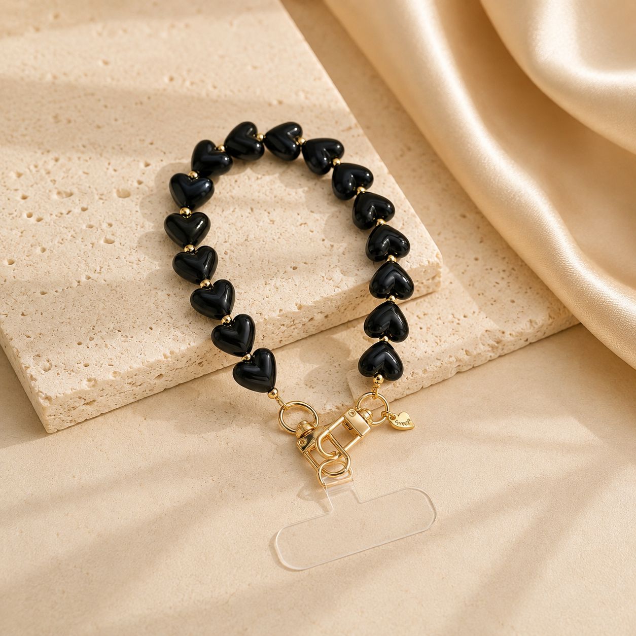 Phone Strap Heart - Black