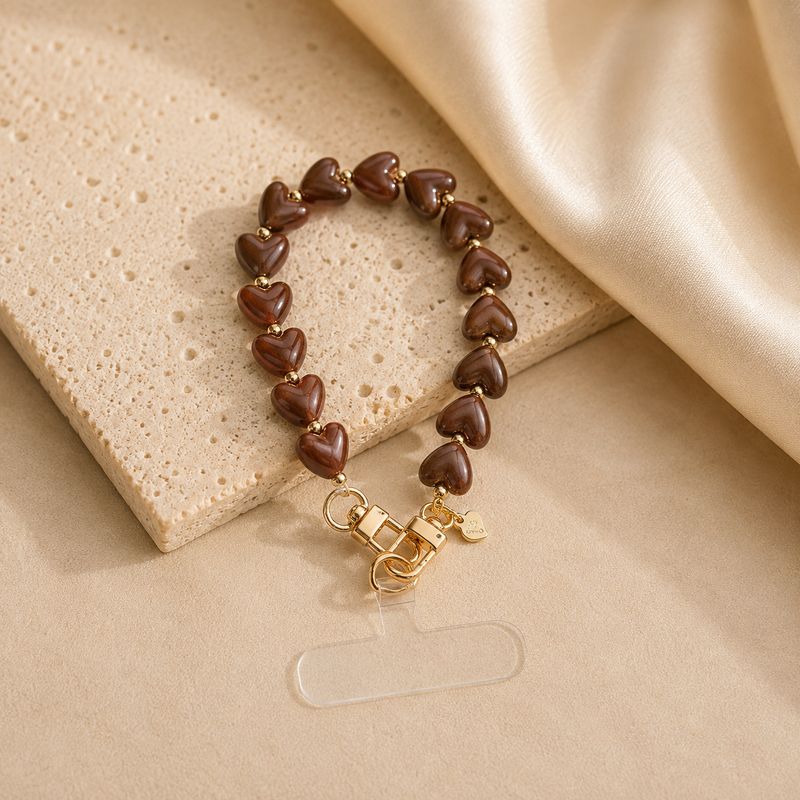 Phone Strap Heart - Brown