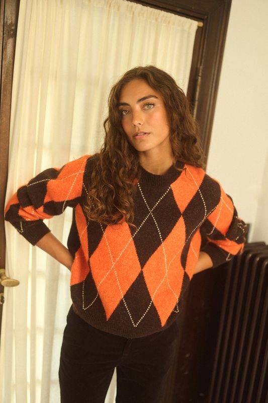 CU Argyle Pullover - Brown/Orange