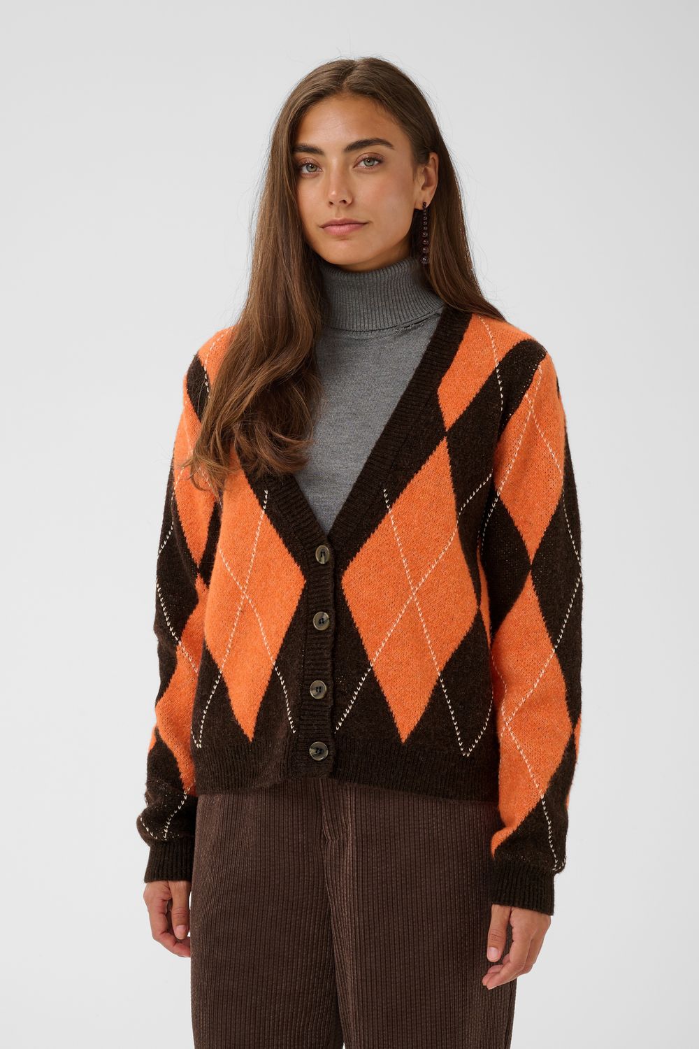 CU Argyle Cardigan - Brown/Orange