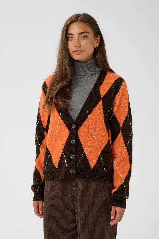 CU Argyle Cardigan - Brown/Orange