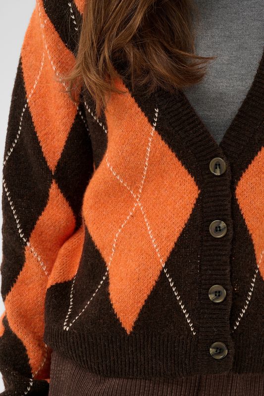 CU Argyle Cardigan - Brown/Orange
