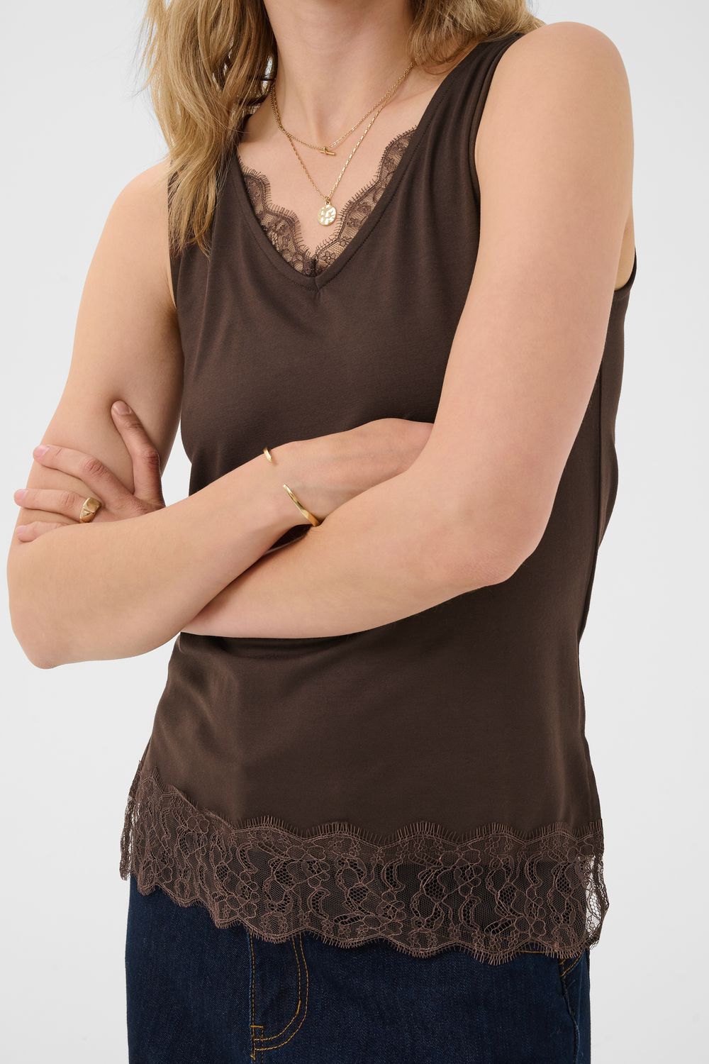 CR Alvaia Jersey Lace Top - Brown