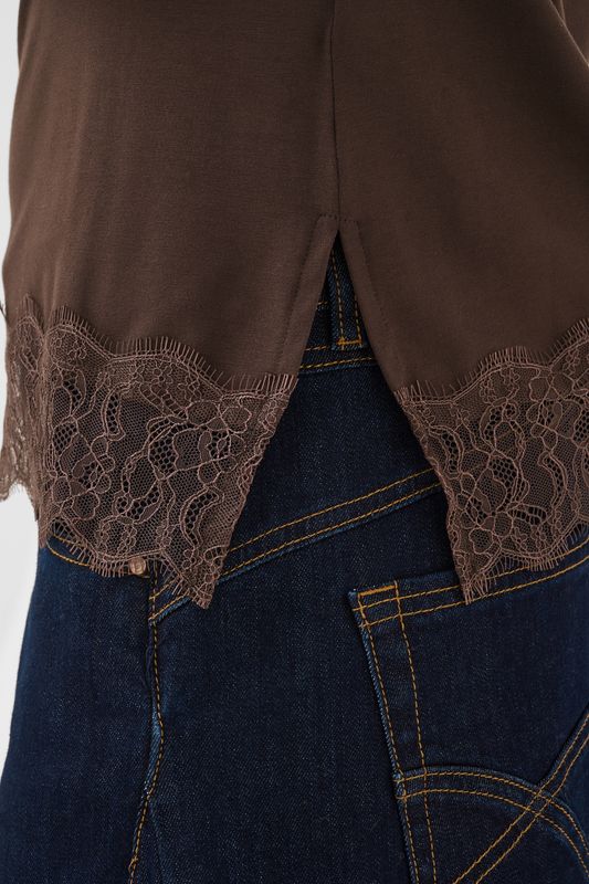 CR Alvaia Jersey Lace Top - Brown