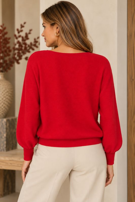 KF Lizza Batwing Pullover - Red