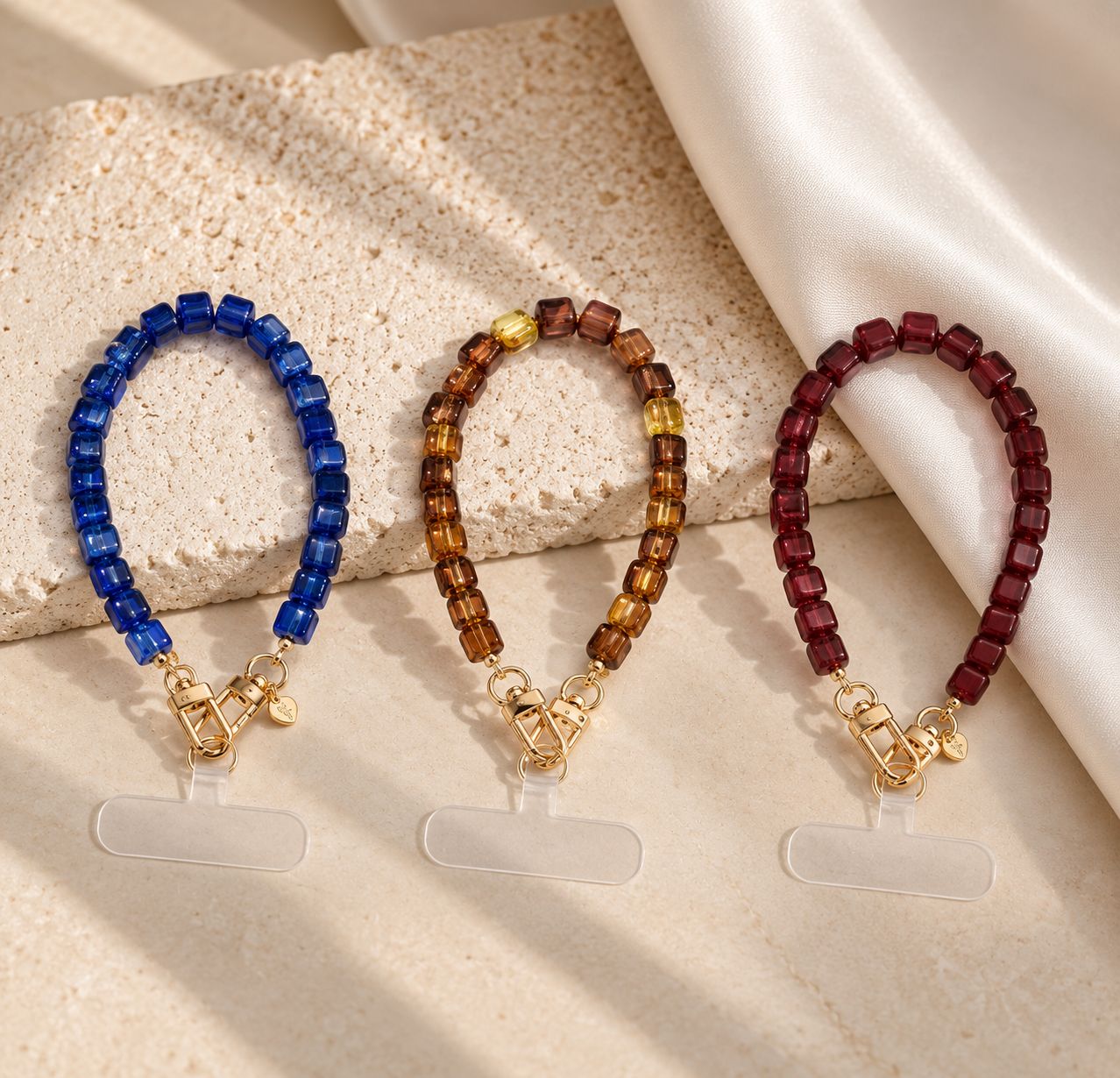 Phone Strap Set (3st.) - Blue/Beige/Bordeaux