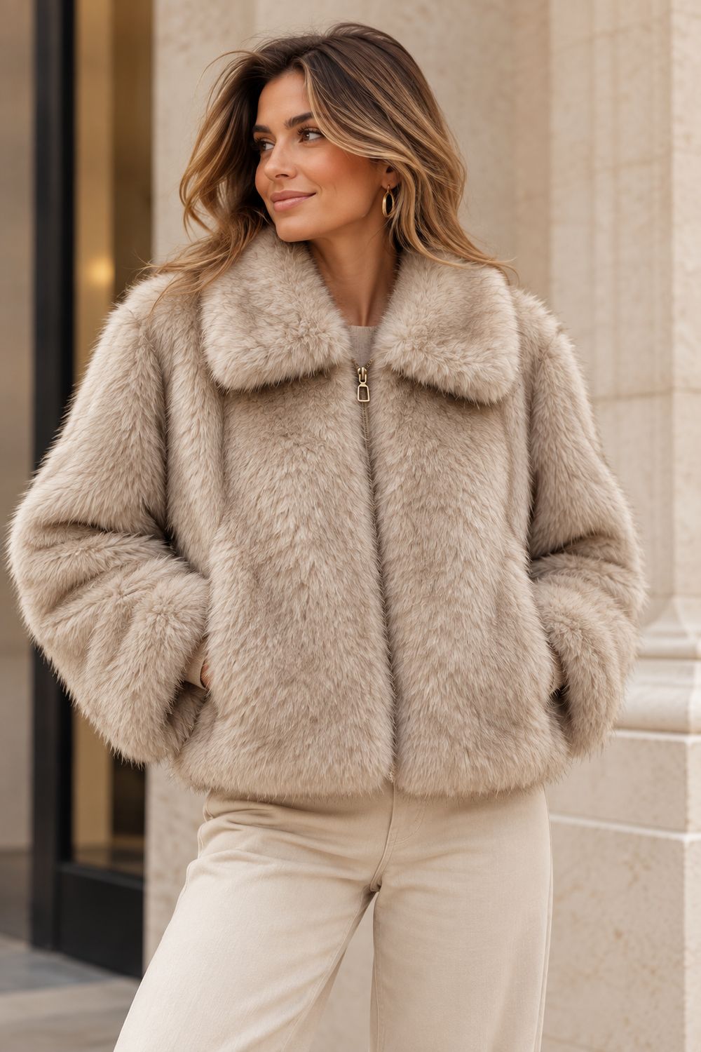 KZ Celeste Faux Fur Veste - Beige