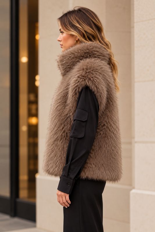 KZ Amorie Faux Fur Gilet - Taupe